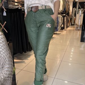 İtalyan Deri Görünümlü Yeşil Pantolon – Standart Beden