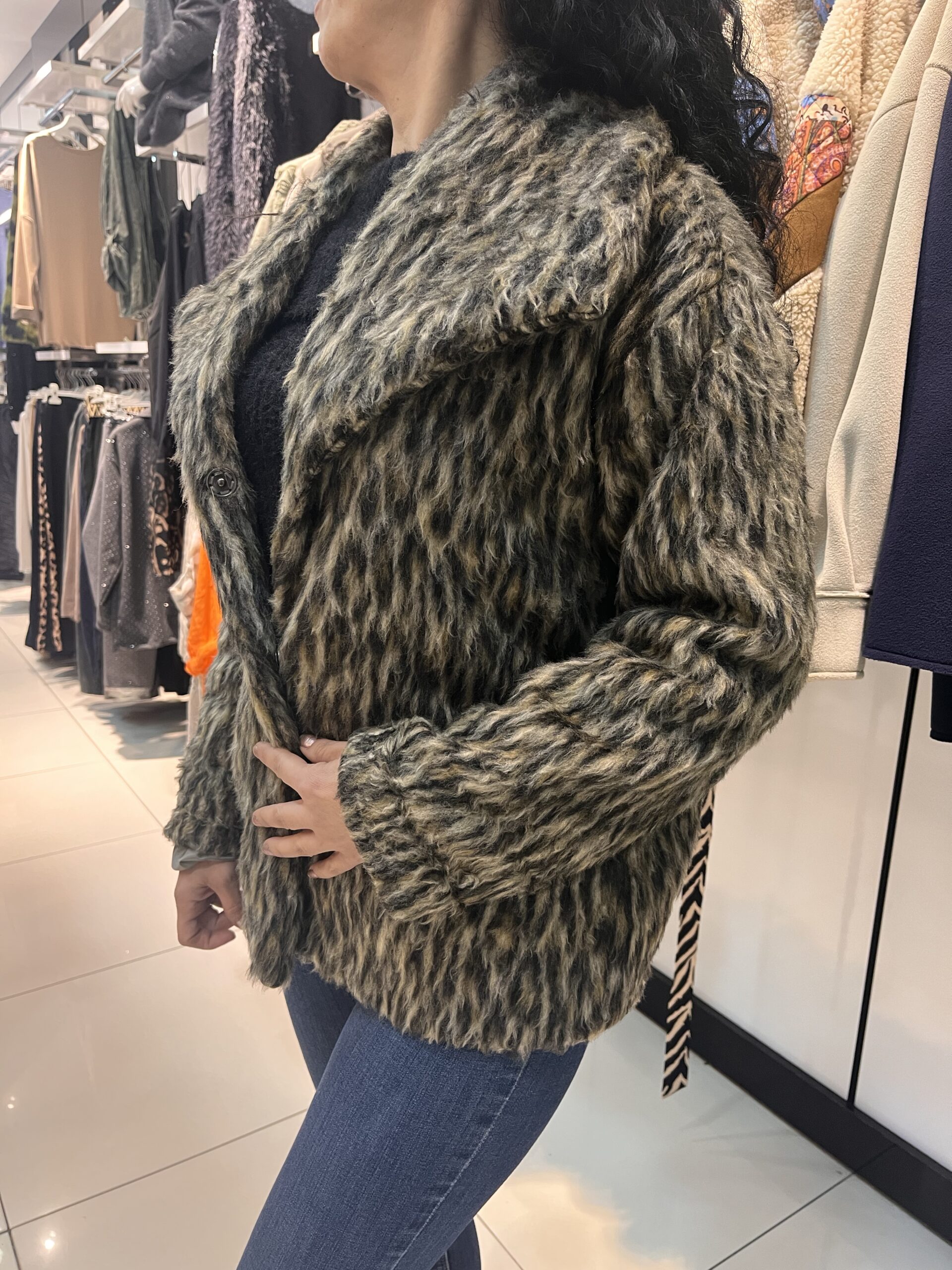 uni kürk leopar desen kısa kadın kaban – Entari Butik
