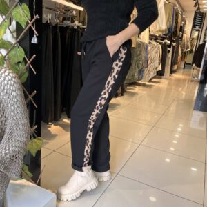 İtalyan Standart Beden Leopar Şeritli Jogger Pantolon