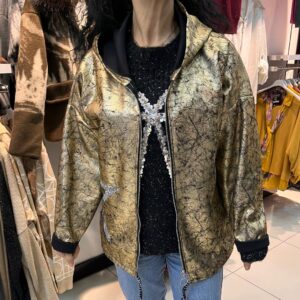 Gold Yıldız Detaylı Kapüşonlu İtalyan Standart Kadın Ceket