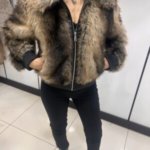 Kapüşonlu suni kürk kadın ceket